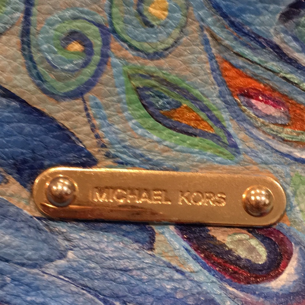 Michael Kors | Tan Leather Nolita Bag & Hand Painted Blue Peacock - Picture 11 of 14